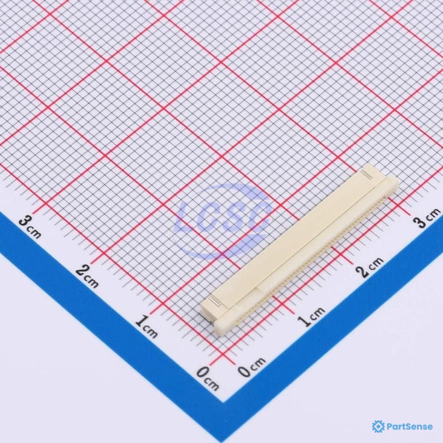 TE Connectivity PS26099742 - 50 Position FPC Connector Contacts, Bottom 0.020" (0.50mm) Surface Mount, Right Angle