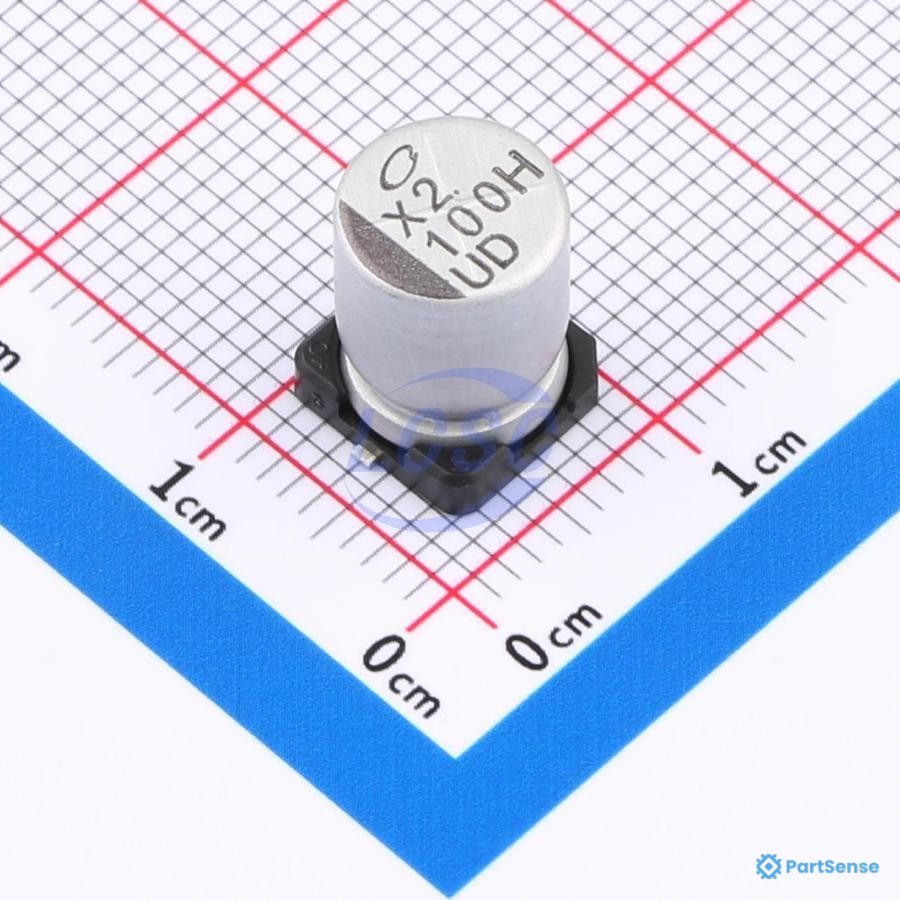 Nichicon PS99712332 - SMD Aluminium Electrolytic Capacitor, Radial Can - SMD, 100 µF, 50 V, 5000 hours @ 105°C, Polar